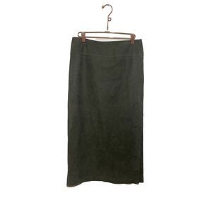 LINDA ALLARD ELLEN TRACY Vintage Leather Skirt Long Pencil High Slit Sz 6 Green‎